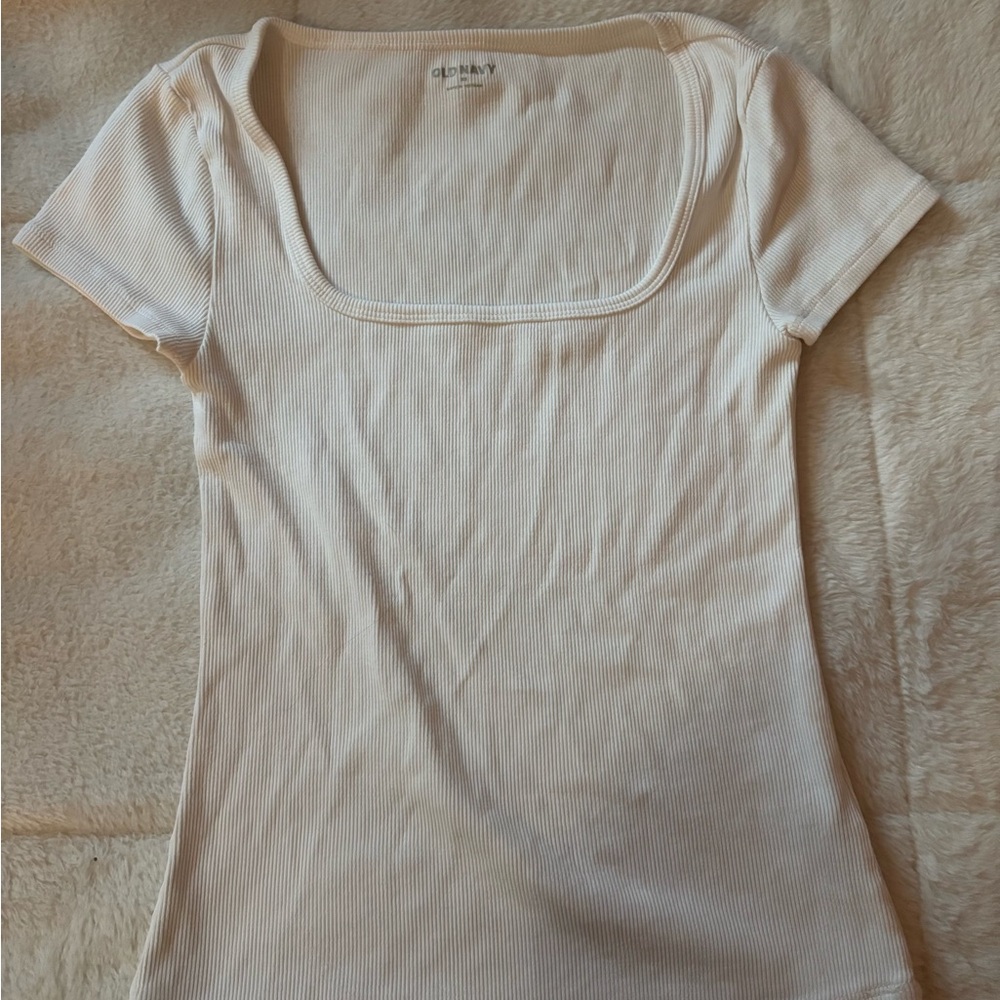 Cream Ribbed Square Neck Top